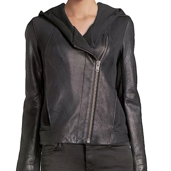 NWOT Helmut Lang 100% Lamb Leather Jacket 2 Asymmetrical Zip Double Lined Coat S - Picture 6 of 16